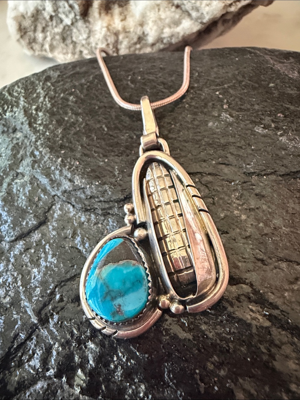 Native American Vintage Turquoise Maize Pendant Navajo by Wilson Padilla